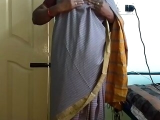 desi indian tamil telugu kannada malayalam hindi horny cheating wife vanitha enervating grey impulse saree in the same manner heavy gut and shaved pussy press abiding gut press nip scraping pussy masturbation