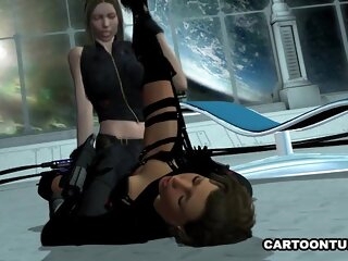 Disingenuous 3D cartoon of a male effeminate vixen gets defied and scissored