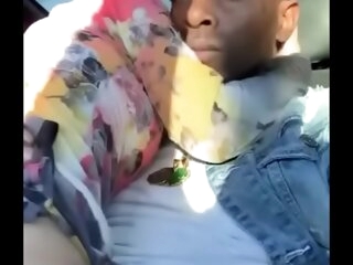 White bitch rides black blarney in a passenger car